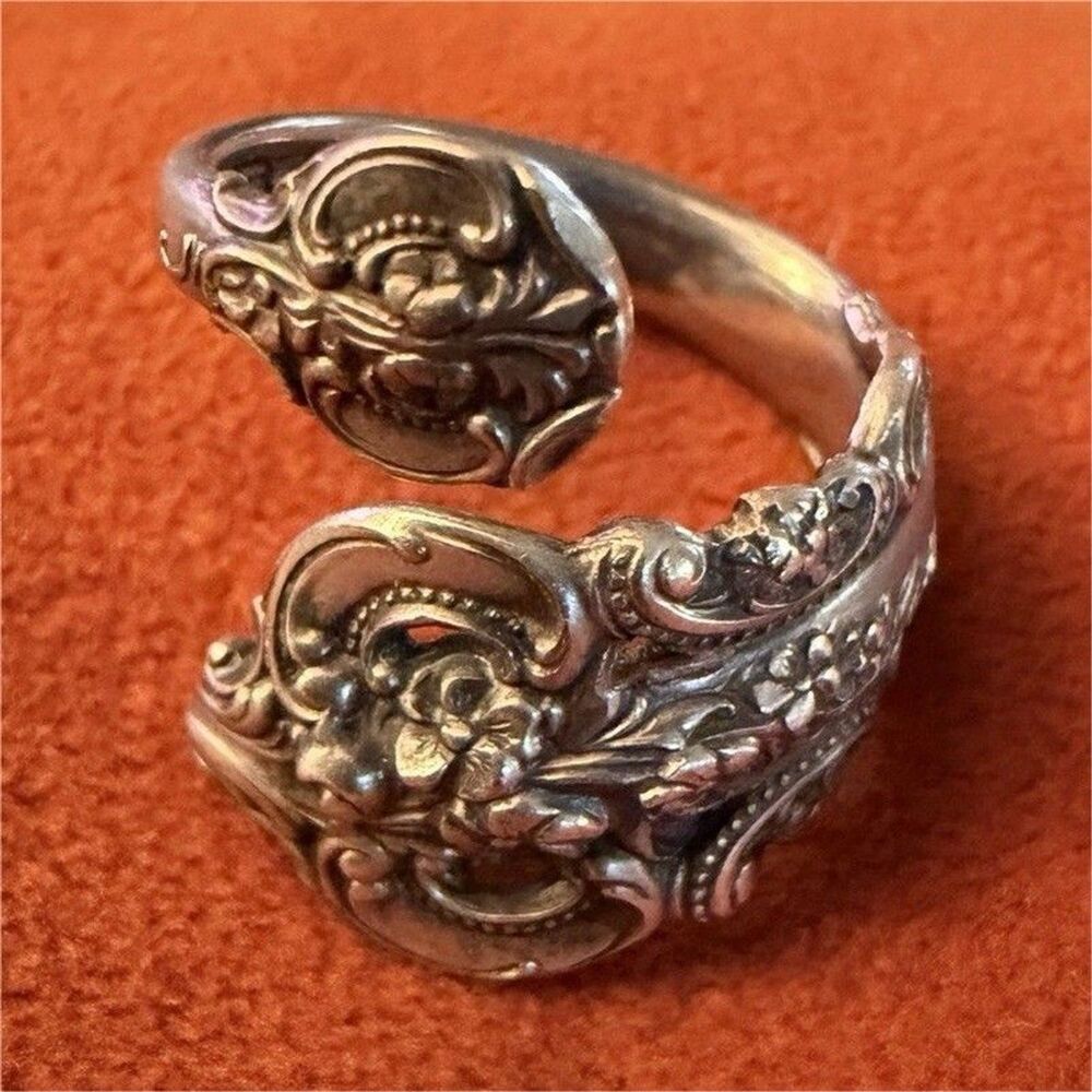 Wallace Sterling Silver Signed Open Wrap Ring Floral Pattern Size 6.5?